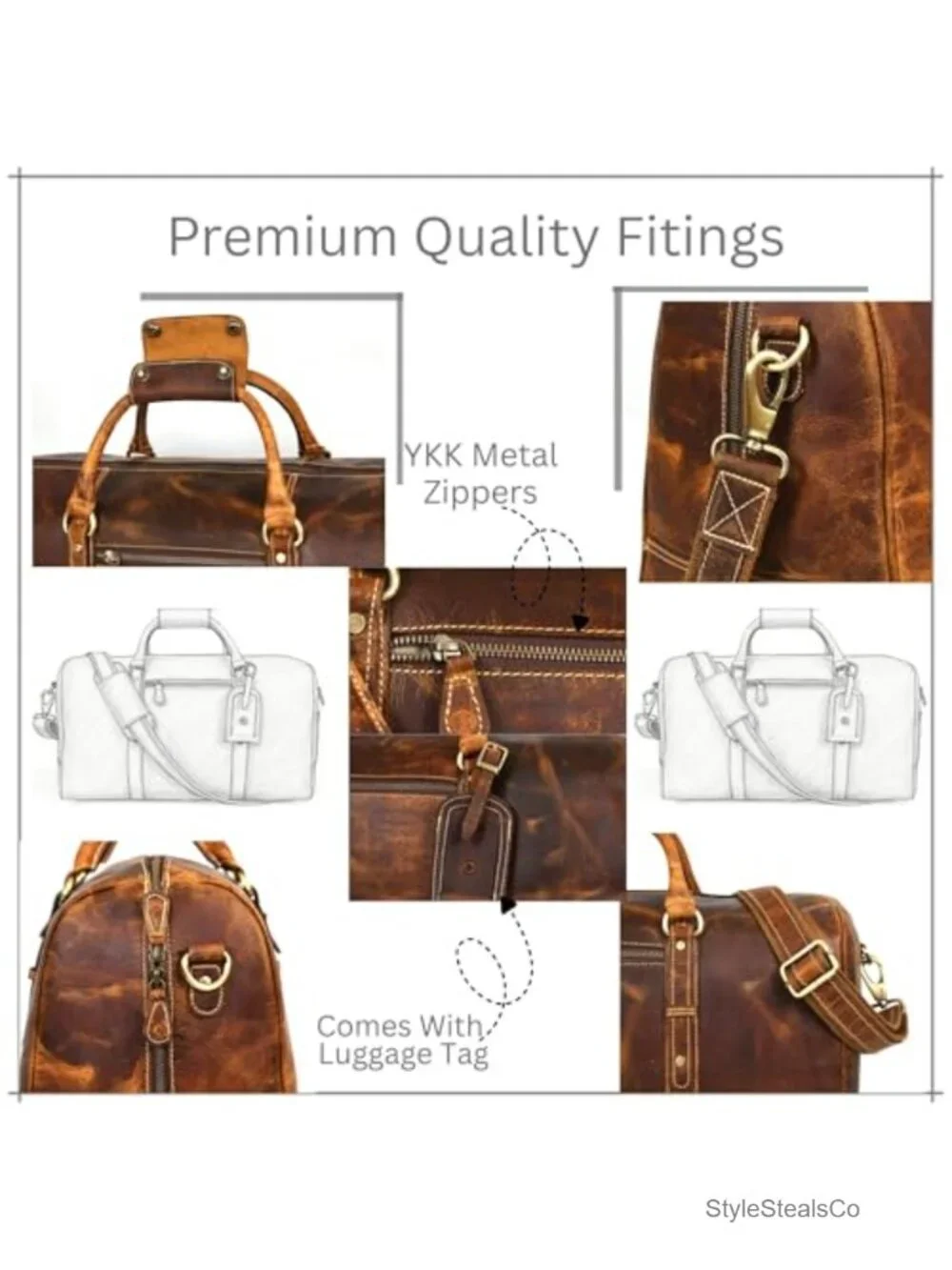 Leather Travel Duffel Bag - Gym Sports Airplane Carry-On Luggage